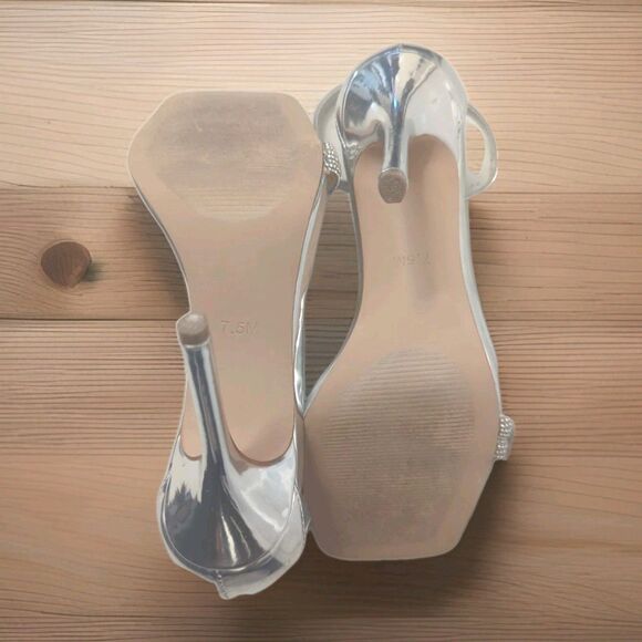 STEVE MADDEN Confeti Silver Women's  SZ 7.5 Ankle Strap Open Squared Toe Heels - Picture 9 of 11